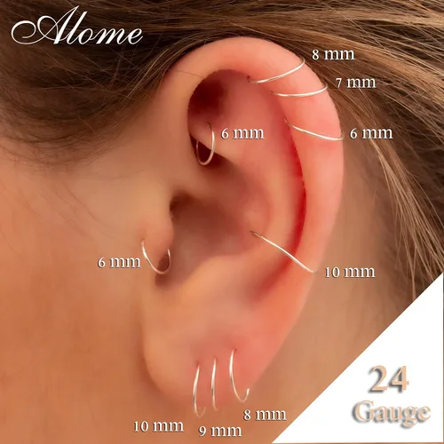 Vista 31 de Aretes de aro de oro de plata – Aretes de aro para mujer, dos piezas de aros de plata fina rellenos de oro, aro de hélice, anillo de tragus, aro