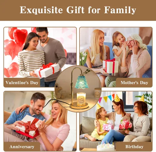 Vista 5 de GEEZO - Lámpara calefactora de fragancia para velas, calentador de velas eléctrico con temporizador y regulador de intensidad, regalos de Navidad