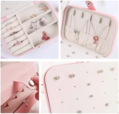 Vista 5 de DREAMGLAMOUR Joyería de viaje caja de viaje de doble capa joyero de viaje regalo para mujeres niñas con 6 pulseras de regalo collar aretes anillos