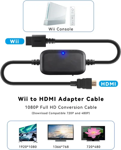 Vista 2 de Herfair Cable adaptador Wii a HDMI 1080P720P Wii HDMI calidad de imagen mejorador de resolución Wii 2 convertidor HDMI compatible con todos