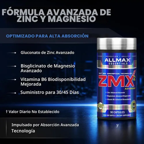 Vista 2 de ALLMAX ZMX2 Zinc Magnesium Vitamin B6 Capsules, 90 Count