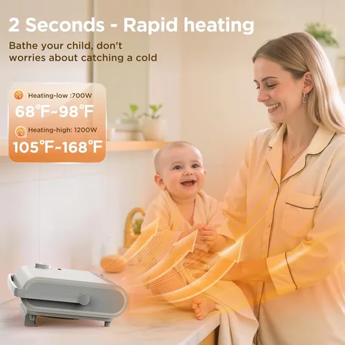 Vista 3 de EasyAcc Calentadores de Pared para Uso en Interiores, Montados en la Pared, (IPX2) Calentadores de Pared PTC de 1200W para Baño, Oscilación de 30°