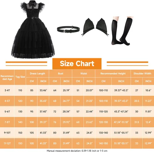 Vista 5 de Hellet Girls Cosplay Costume Dress for Wednesday Addams Family Kids Costumes Black Dance Princess for Halloween School Party