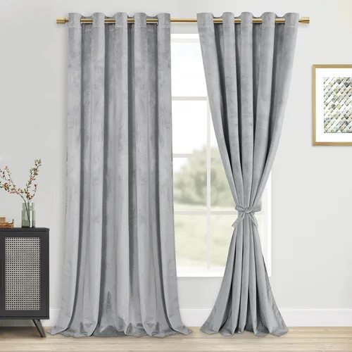 Vista 44 de DWCN - Juego de 2 paneles de cortina de terciopelo con ojales negros, tratamiento de ventanas con aislamiento térmico, apilables, decoración moderna