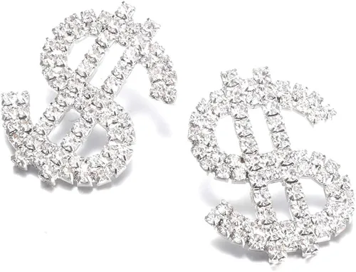 Vista 7 de Aretes de cristal con signo de dólar para mujer, aretes colgantes con declaración de dinero, colección KELMALL