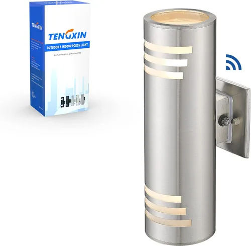 Vista 9 de TENGXIN Aplique de pared para exteriores, luz de porche arriba/abajo, acero inoxidable 304 y vidrio templado, acabado negro, E27, certificación UL