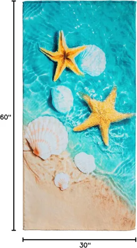 Vista 5 de Softerry Starfish & Seashells - Toalla de playa (30 x 60 pulgadas), 100% algodón, color azul y arena