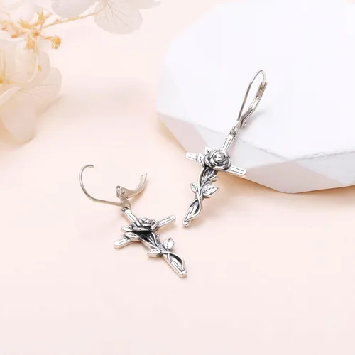 Vista 61 de Aretes colgantes de filigrana de plata de ley 925, margarita, loto, flor de rosa, piedra lunar, lágrima para mujer, nudo celta infinito, margarita