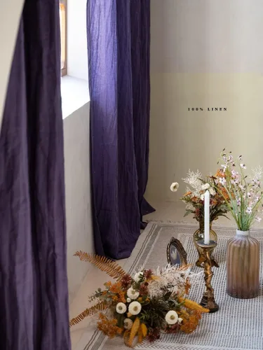 Vista 21 de Cortinas semitransparentes de 100 % lino para sala de estar, juego de cortinas largas plisadas de estilo bohemio neutro para decoración de casa
