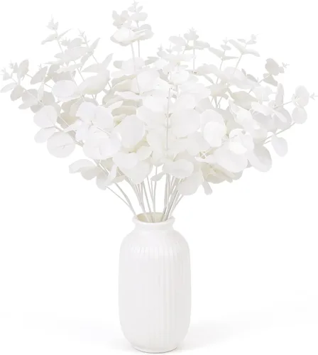 Vista 12 de GREENTIME Paquete de 2 tallos de eucalipto negro con 20 ramas de 18.5 pulgadas, ramo de flores artificiales para jarrón, decoración de mesa de boda