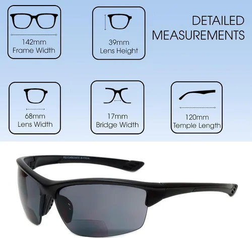 Vista 6 de Calabria Sport 202BF - Gafas de seguridad bifocales para lectura para hombres y mujeres, antivaho envolvente, protección UV tintada, sin montura