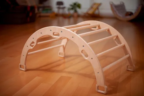 Vista 6 de Arco de escalada Arco de balancín Montessori Balancín de escalada de madera Arco con almohada acogedora Arco de escalada de madera con cojín