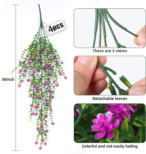 Vista 3 de Toprooms Plantas colgantes falsas, plantas colgantes artificiales, plantas falsas, hiedra sintética, enredadera, plantas colgantes de pared, estante