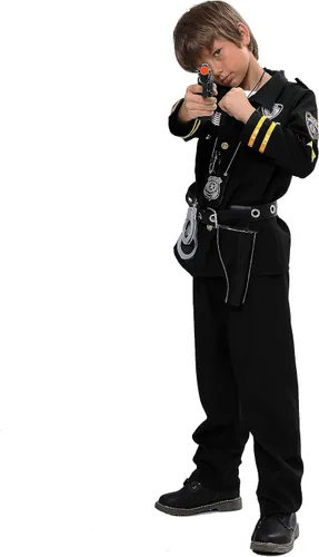 Vista 3 de Disfraz de oficial de policía para niños, disfraz de policía para niños, camisa de policía, pantalones, sombrero, cinturón, fiesta de cosplay