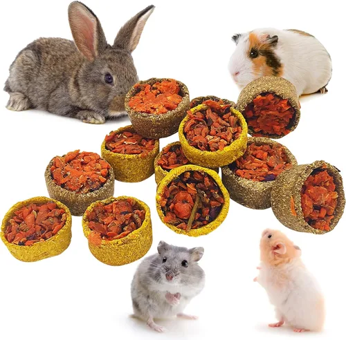 Vista 12 de Paquete de 6 juguetes masticables de conejo para dientes, juguetes Timothy - Cuenco comestible para masticar heno, golosinas molares para conejo