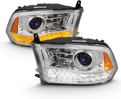 Vista 2 de AmeriLite - Conjunto de faros delanteros de repuesto para Dodge Ram 1500 2500 3500, modelos de proyector dual/cuadruple Switchback, tubo LED cromo
