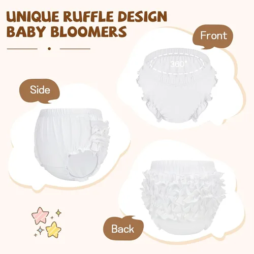 Vista 8 de Durio Ruffle Baby Bloomers - Fundas de pañales de algodón para niñas 0-2T A Blanco