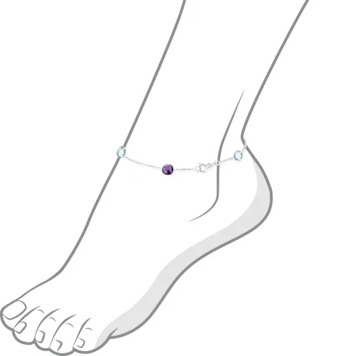 Vista 2 de 14K White Gold Anklet Bracelet With Blue Topaz And Amethyst Gemstones 9 Inches