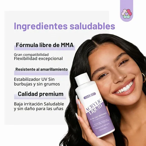 Vista 7 de SAVILAND Líquido acrílico para uñas monómero: monómero líquido acrílico sin amarillamiento de 4 onzas con cepillo de uñas #12 para aplicación