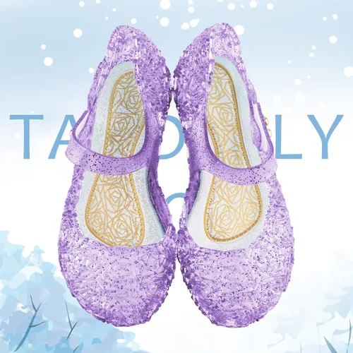 Vista 2 de TANDEFLY Frozen Inspired Elsa Flats Mary Jane - Zapatos de fiesta de baile, sandalias de princesa Snow Queen para niñas pequeñas, cumpleaños