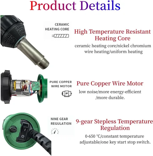 Vista 4 de 110V 1600W Aire Caliente Soldador Plástico de Mano Calor PVC Vinilo Linóleo Suelo Pistola de soldadura de aire caliente Kit de herramientas (juego 1)