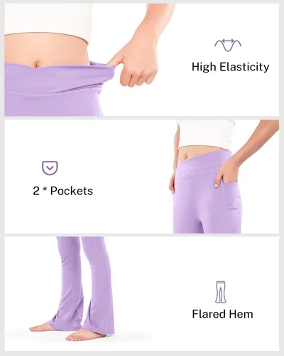 Vista 5 de HASMES Leggings acampanados para niñas, pantalones de yoga con cintura alta, pantalones casuales de baile, pantalones deportivos para niños