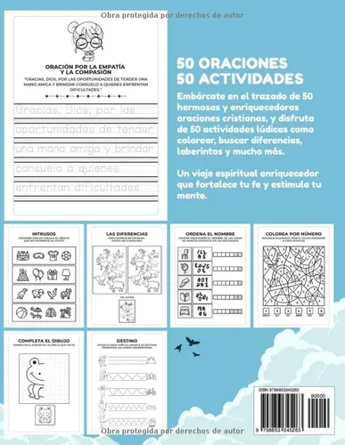Vista 2 de MI PEQUEÑO LIBRO DE ORACIONES - Con juegos educativos para niños en español 50 oraciones cristianas para leer y trazar + 50 actividades