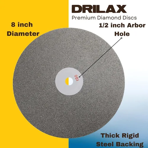 Vista 4 de Drilax Disco de regazo plano de diamante de 8" grano 80 para molienda gruesa Cenador de 1/2" • Piedra preciosa • Vidrio • Moldeo de piedra •