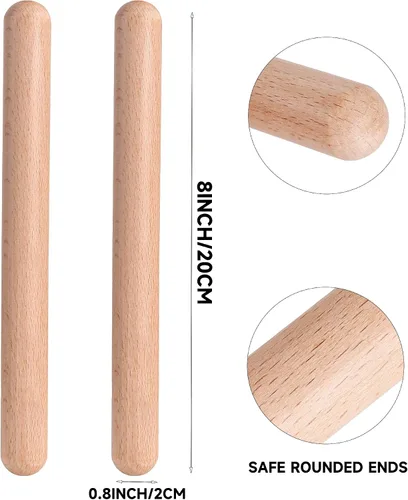 Vista 2 de 1 par de instrumentos de percusión musical de clavos de madera clásica de 8 pulgadas, palos de ritmo de madera natural (1 par FBA)