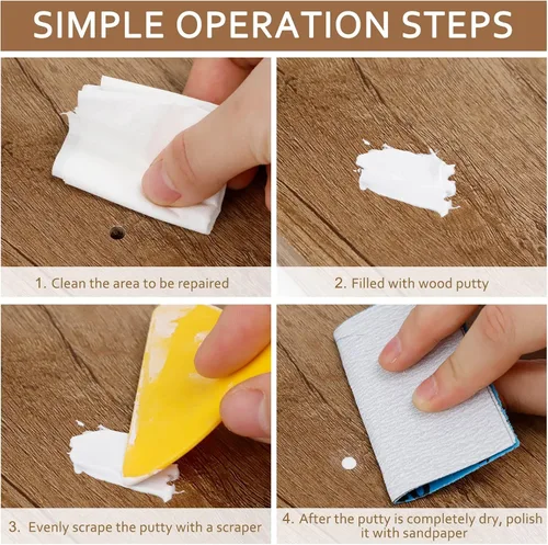 Vista 5 de DEWEL Masilla de relleno de madera, kit de reparación de muebles de madera, relleno de madera blanca manchable y paintab, reparación rápida