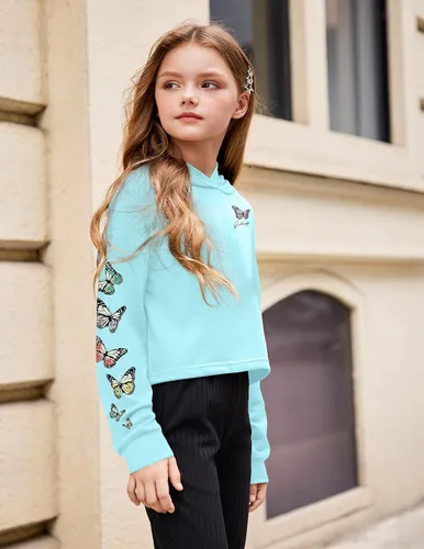 Vista 2 de Arshiner - Sudadera corta con capucha y manga larga con teñido batik para niñas