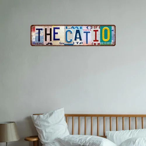 Vista 7 de Cartel de metal Catio – Regalo para los amantes de los gatos, divertida decoración de pared de patio de gatos para jardín, casa, bar y cueva