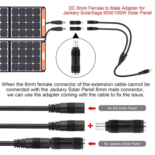 Vista 7 de Adaptador solar de 8mm divisor, cable combinador DC8mm hembra y macho Y adaptador divisor de cable para panel solar estación de energía portátil