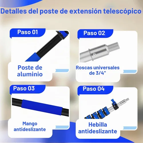 Vista 5 de Plumero de telaraña de alcance de 30 pies con poste de extensión, cepillo de telaraña con poste de extensión telescópico de 5 a 24 pies, cerdas