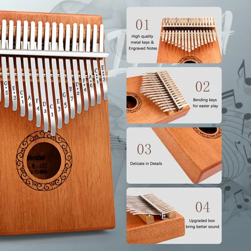 Vista 2 de YUNDIE - Piano de pulgar Kalimba, portátil de 17 teclas con martillo de afinación e instrucciones, instrumentos musicales, regalo de cumpleaños