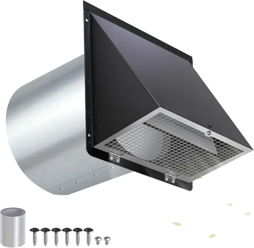 Vista 18 de Cubierta de ventilación de secadora de 3 pulgadas para exterior, ventilación de pared con capucha con rejilla y amortiguador, cubierta