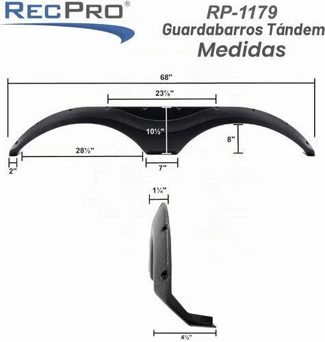 Vista 3 de RecPro Guardabarros de defensa tándem para RV Estilo elegante Moldura de plástico Negro (1)