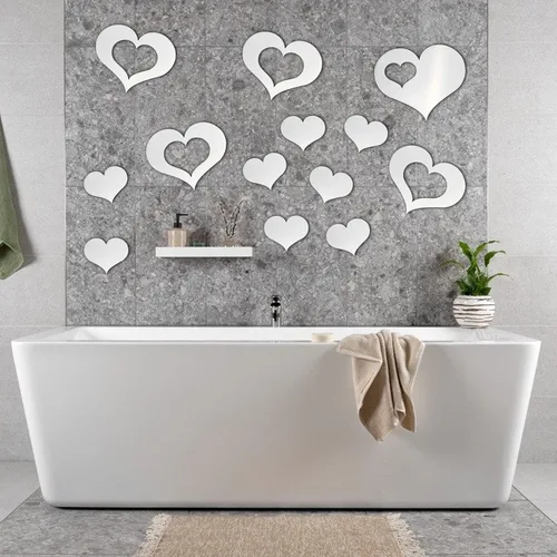 Vista 6 de KIMOBER 13 calcomanías de pared con forma de corazón, acrílico plateado para el día de San Valentín, autoadhesivas, removibles, para decoración