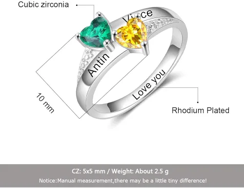 Vista 5 de Anillos de promesa personalizados para mujer grabado de 2 a 8 nombres y piedras natales anillo de corazón para abuela familia regalos para esposa