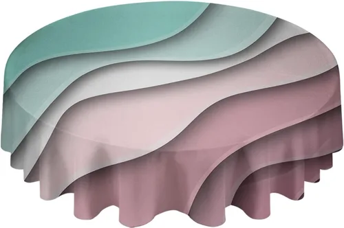 Vista 8 de Mantel redondo de 54 pulgadas, color verde azulado, moderno, geométrico, impermeable, a prueba de aceite, mantel de vinilo marrón abstracto