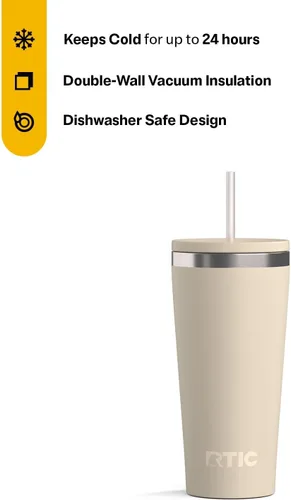 Vista 2 de RTIC Vaso Térmico Diario de 20 onzas de Acero Inoxidable Portátil con Aislamiento, Taza de Café de Viaje con Pajita, Forro de Cerámica, Tapa