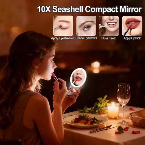 Vista 10 de Espejo de maquillaje compacto con luces, espejo de bolsillo para mujer