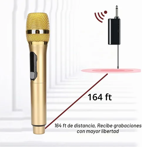 Vista 6 de Diyeeni Micrófono de karaoke de mano, sistema de micrófono con receptor recargable, micrófono dinámico portátil con pantalla LED, para cantar