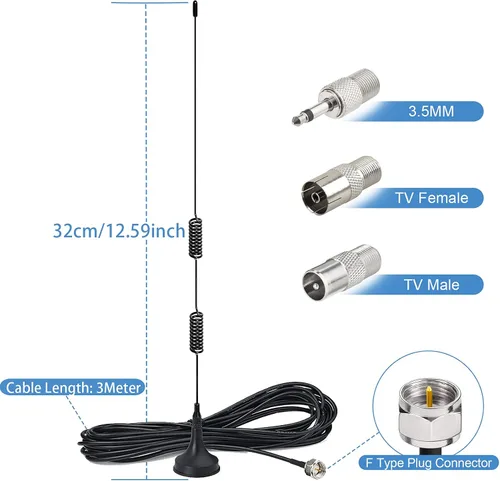 Vista 2 de Bingfu Antena FM Base magnética Antena de radio FM para Pioneer Onkyo, Yamaha, Marantz, Sherwood, radio digital HD, radio FM, Bluetooth, receptor
