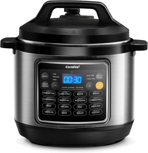 Vista 9 de COMFEE' Olla a presión eléctrica pequeña 7 en 1, olla de cocción lenta, vaporera, salteado, cocción al vacío, calentador, olla múltiple con olla