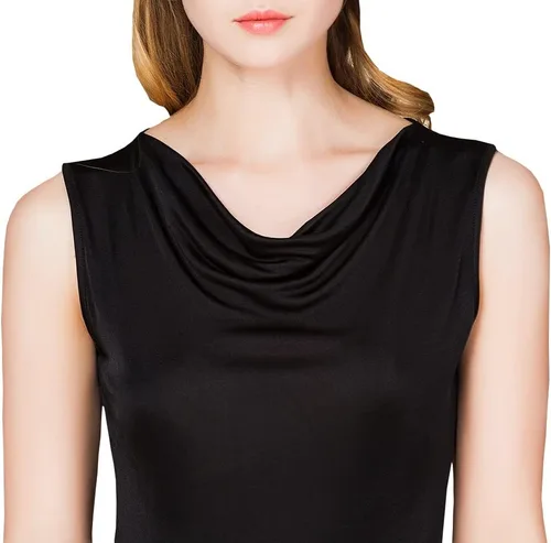 Vista 3 de Camiseta sin mangas de seda de morera para mujer, sin mangas, cuello redondo, de seda pura, camiseta de verano de seda real