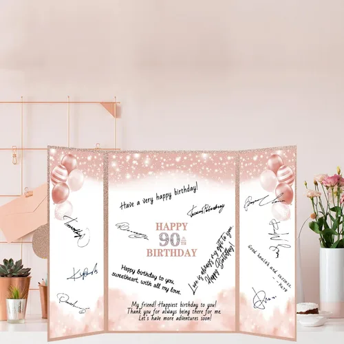 Vista 4 de Trgowaul Decoraciones de cumpleaños 90 para mujer, alternativa al libro de invitados de cumpleaños 90, decoraciones de cumpleaños 90, tarjeta