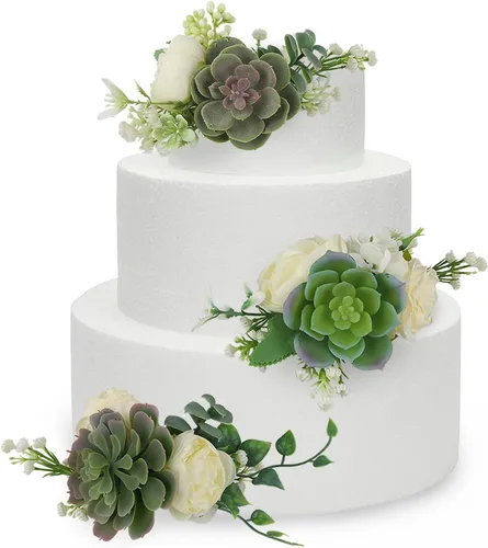 Vista 17 de Rinlong 3Pcs Premade Cake Flowers, Pampas Beige Wedding Cake Decor Beige y almendra
