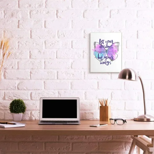 Vista 2 de Stupell Industries Dreams Quote - Boceto inspirador de mariposa azul y morado, diseñado por Jennifer Paxton Parker Art, 13 x 19 pulgadas, placa