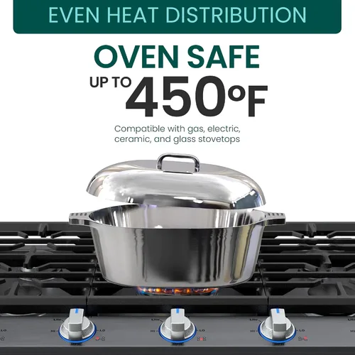 Vista 4 de MAGNAWARE Horno holandés ovalado de aluminio fundido con tapa, sartén resistente de 5 cuartos de galón con estante y cubierta de silicona con asas